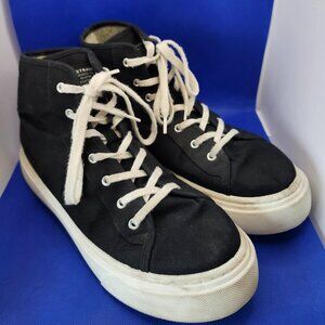 LEVI'S LADIES BLACK HI-TOP CANVAS SNEAKERS Sz 9 WIDE WHITE SIDEWALLS 520811-01A1